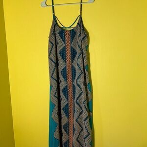 Bisou Bisou Michele Bohbot Blue Orange Silky Long Maxi Dress Festival Fit